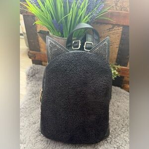 Source Unknown - Black Cat Mini Backpack with Sherpa Front